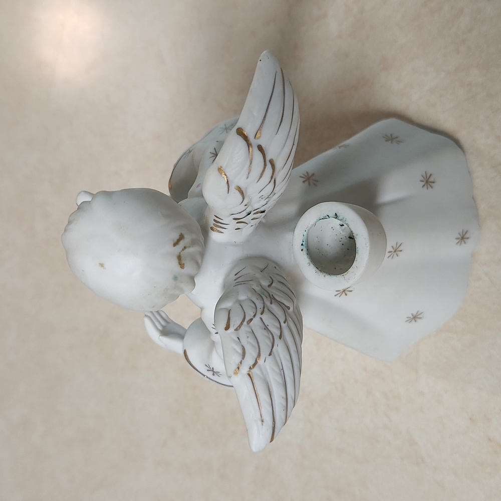 Vintage Schmid Japan Christmas Angel w Harp Gold Star-Burst Candle-Holder EUC - Picture 5 of 10